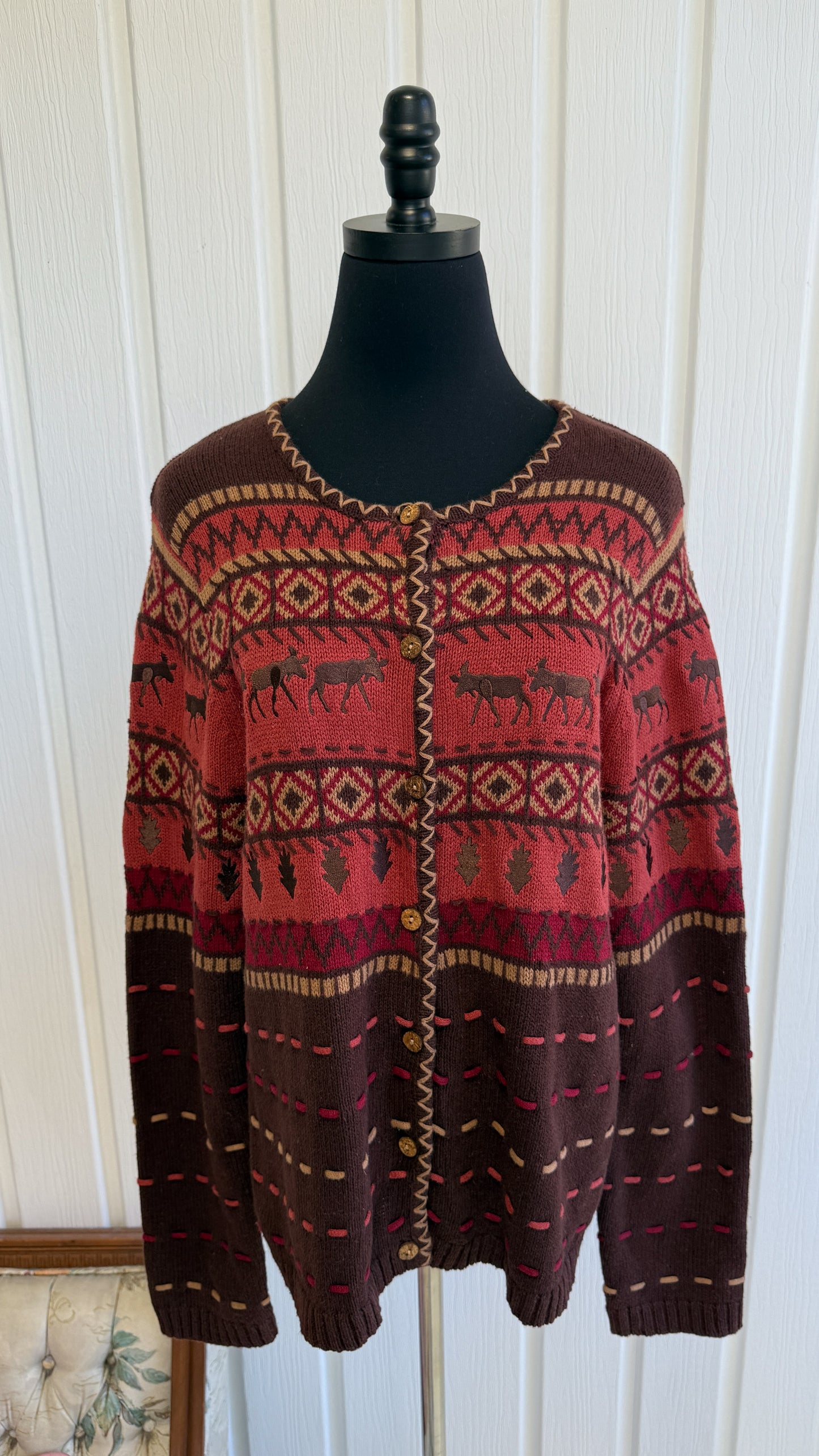 Cardigan tricot rose chevreuils- medium