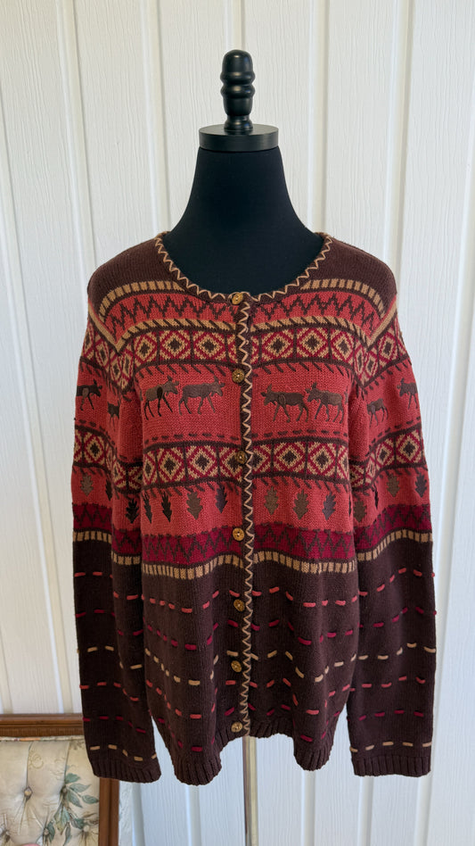 Cardigan tricot rose chevreuils- medium