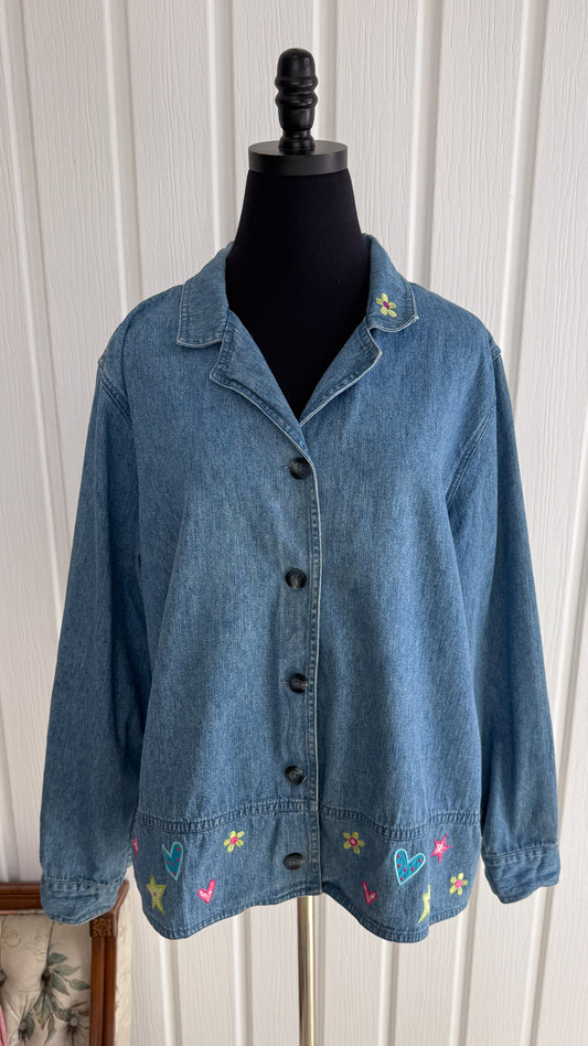 Embroidered floral denim jacket - x-large