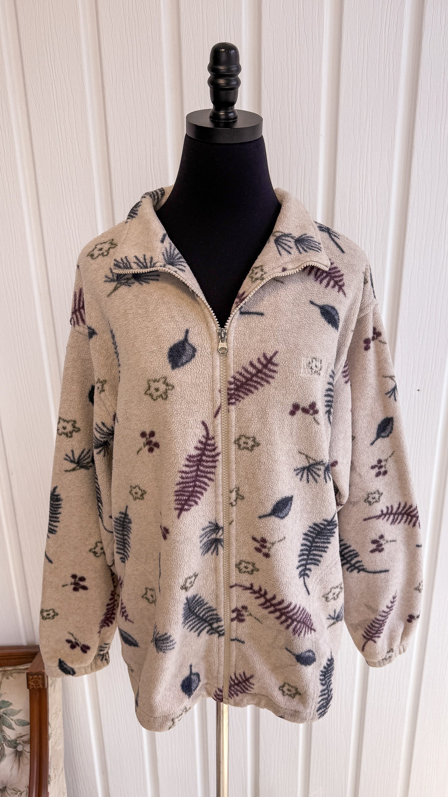 Veste en polar beige motifs feuilles- medium