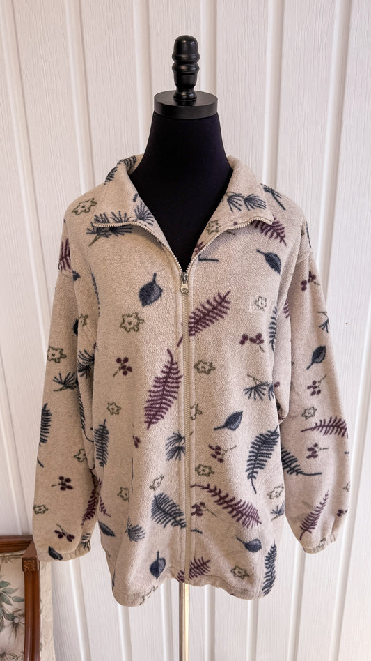 Beige fleece jacket with leaf patterns - medium