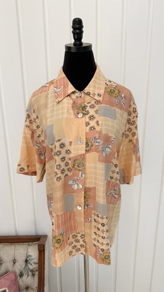 Chemisier manches courtes beige fleuris- medium