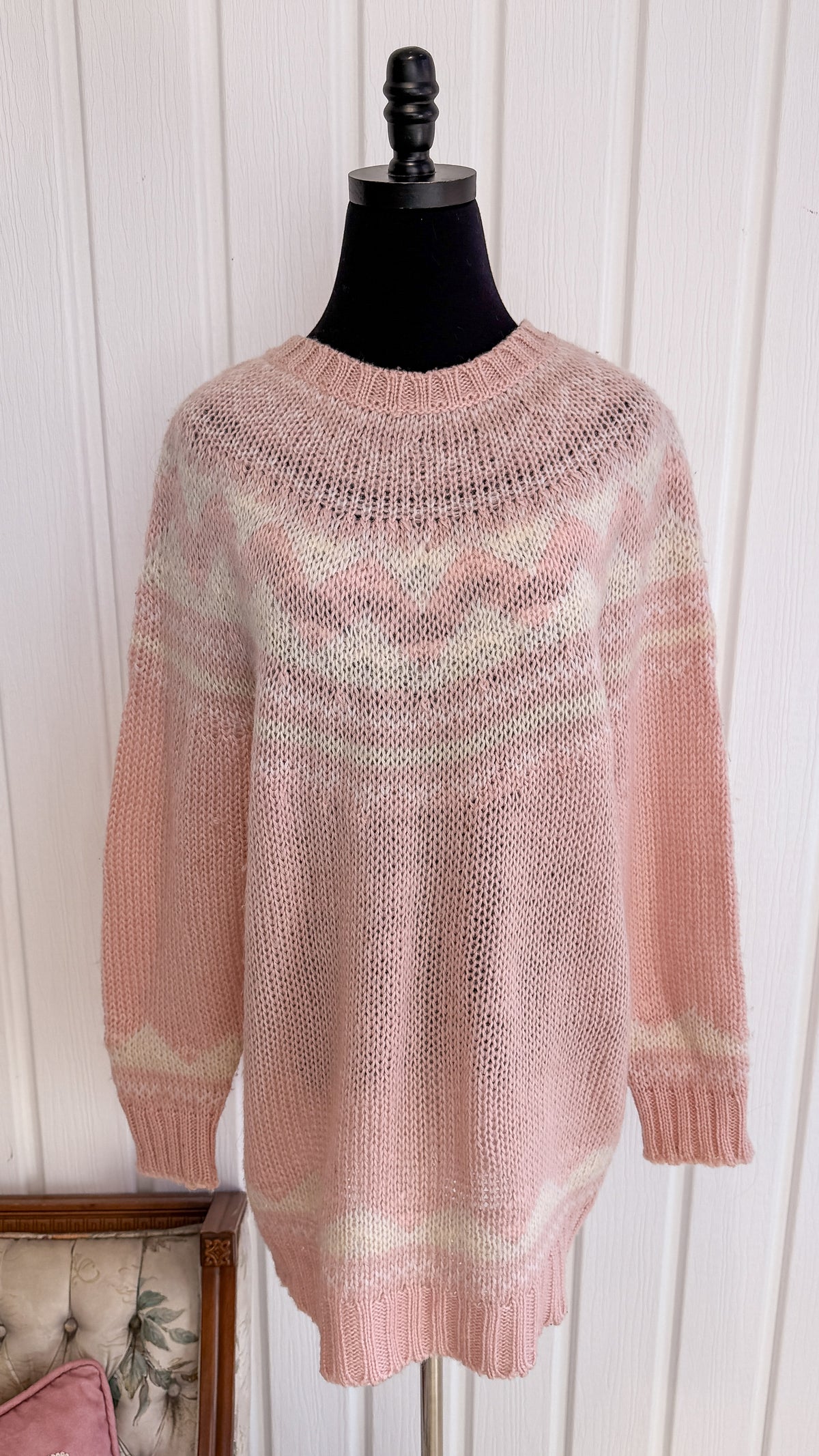 Chandail tricot rose et beige- medium