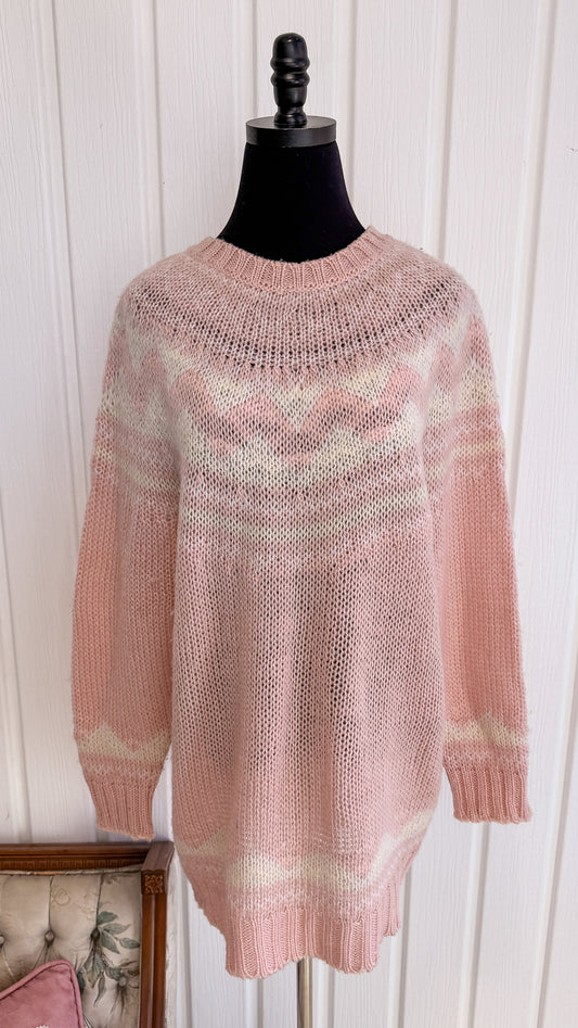 Chandail tricot rose et beige- medium