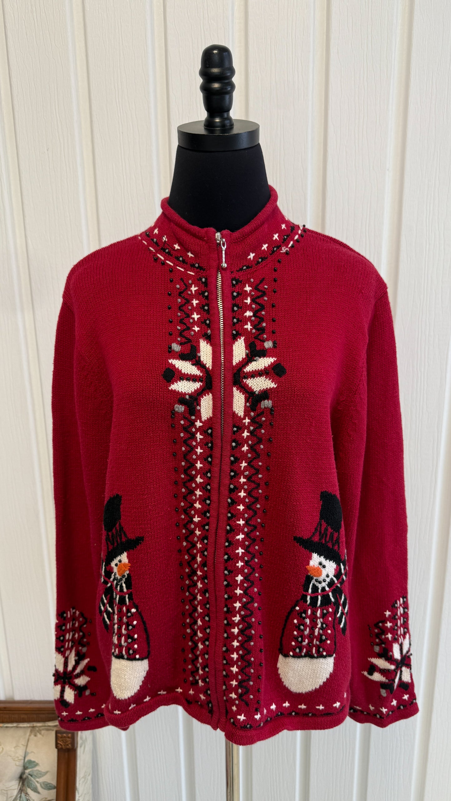 Veste en tricot rouge bonhomme de neige- medium