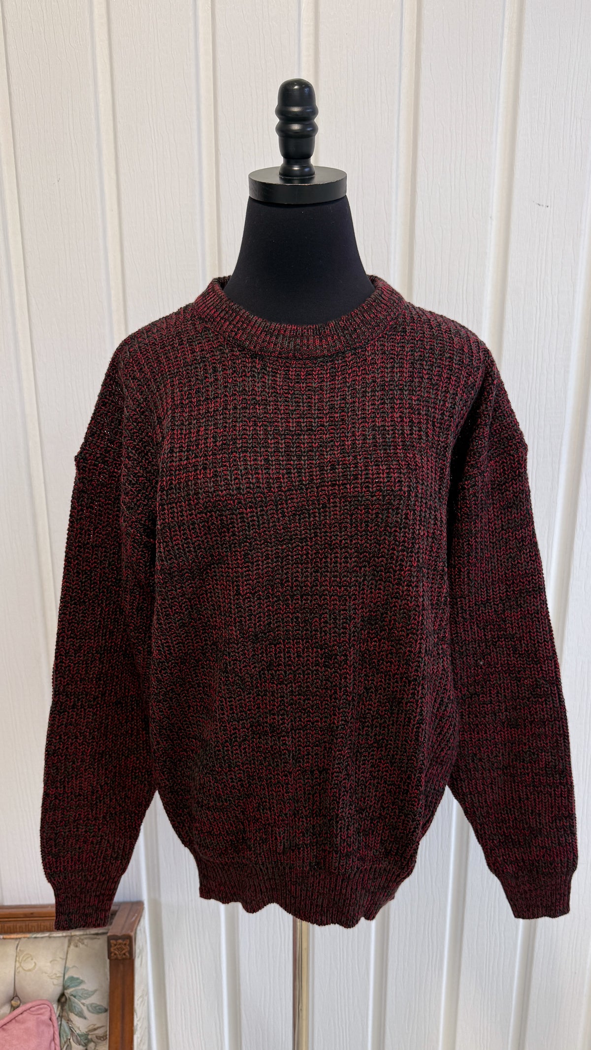 Chandail tricot moucheté rouge,gris et noir- medium