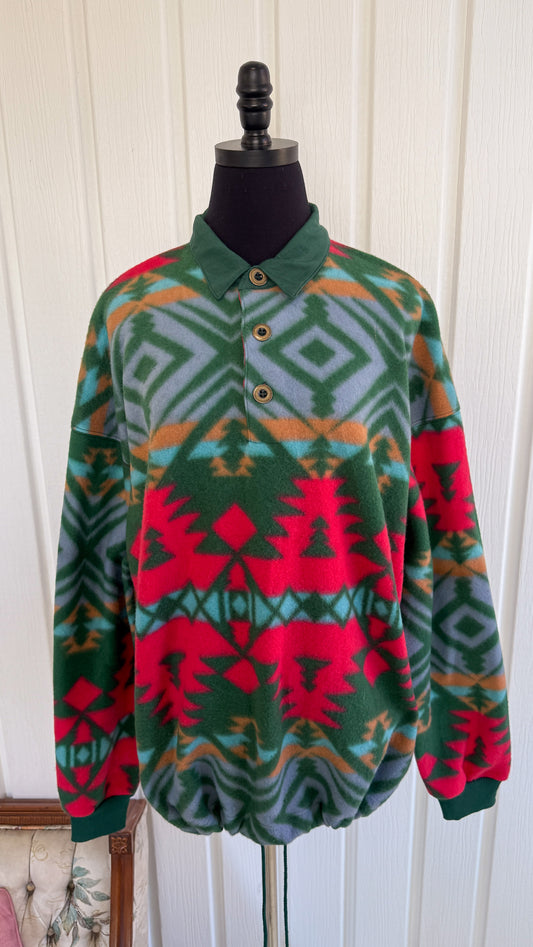 Chandail en polar vert,bleu et rose- x-large