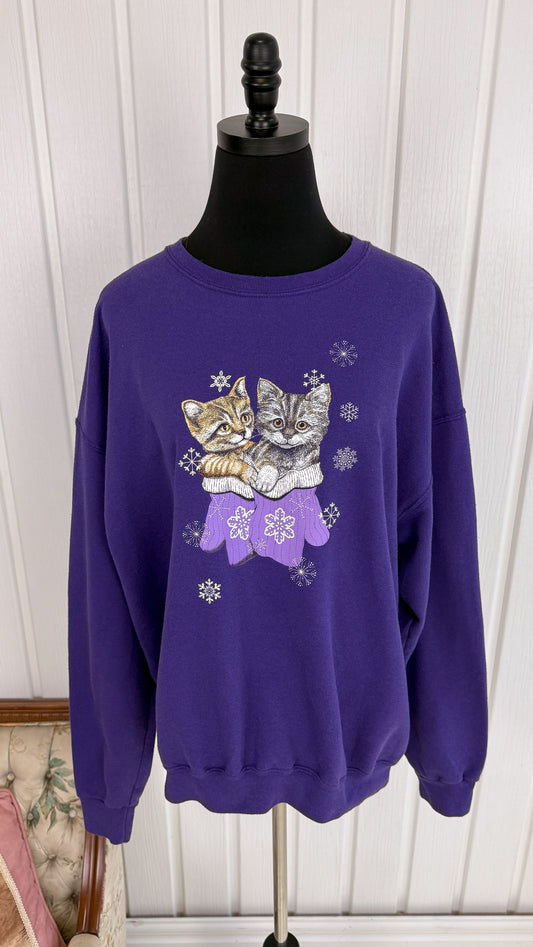 Chandail crewneck mauve chats- x-large