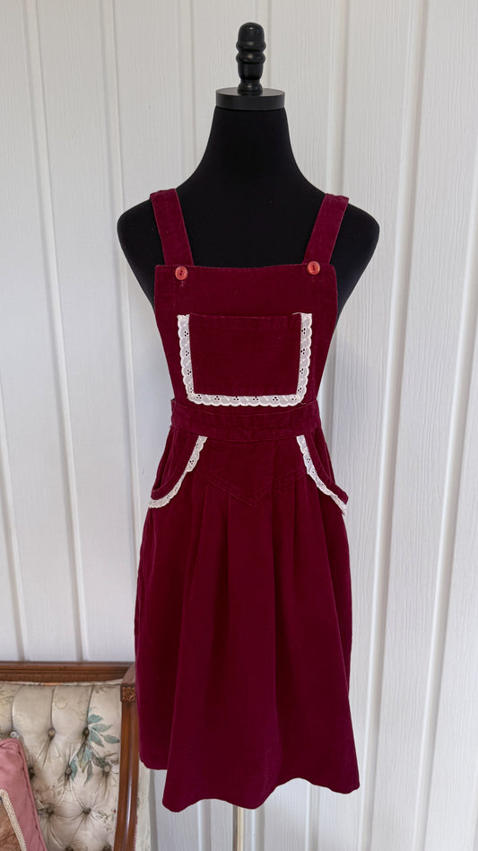Robe-salopette en corduroy bourgogne- x-small