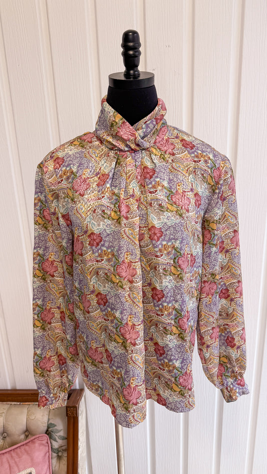 Chemisier fleuris rose,beige et mauve- large