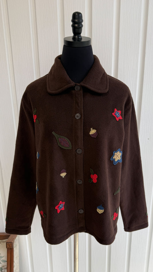 Fleece jacket brown leaves - medium