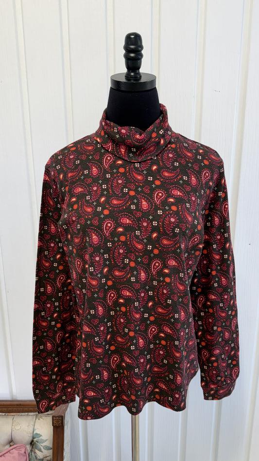 Chandail col roulé brun motifs paisley- large