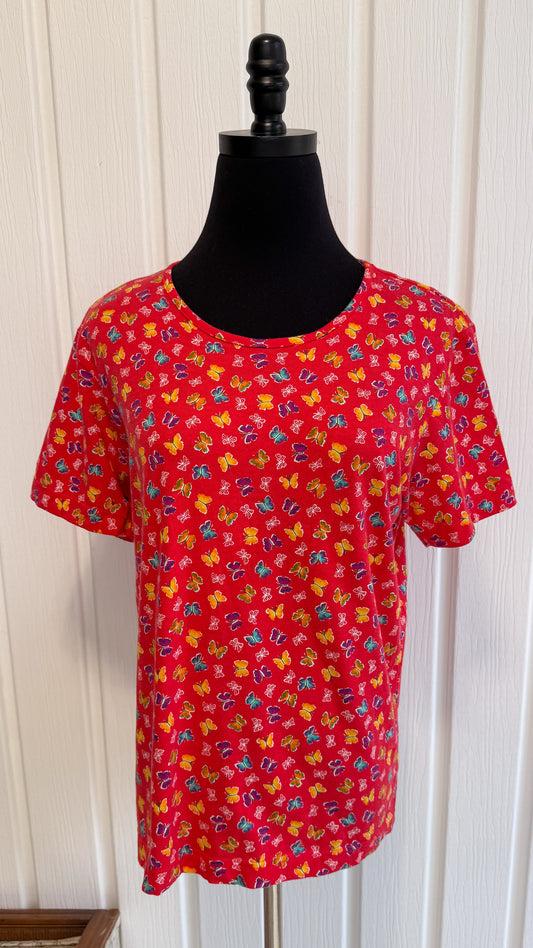 T-shirt rouge papillons- medium