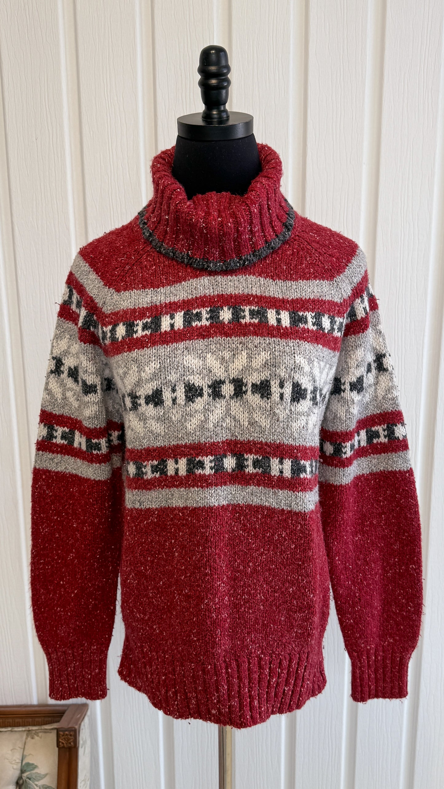 Chandail tricot col roulé rouge- medium