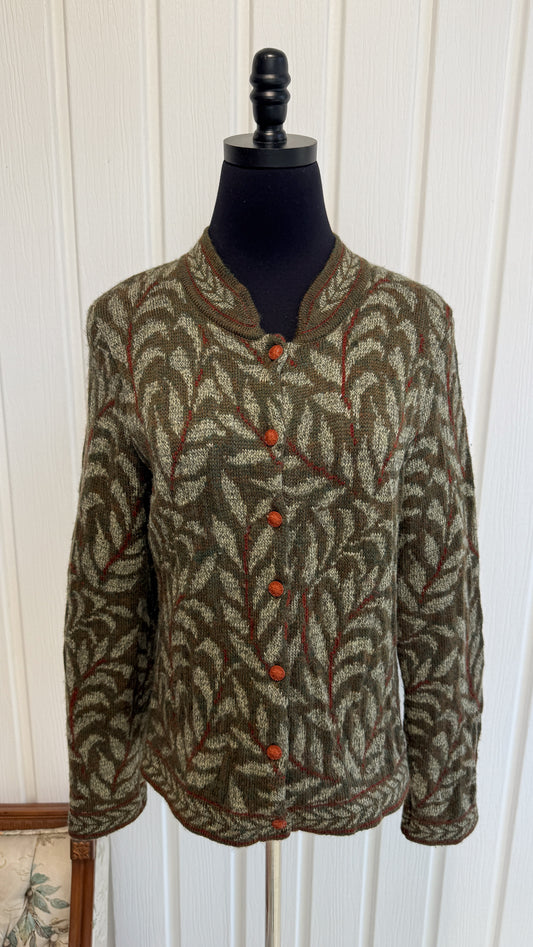 Cardigan tricot motifs feuilles - small