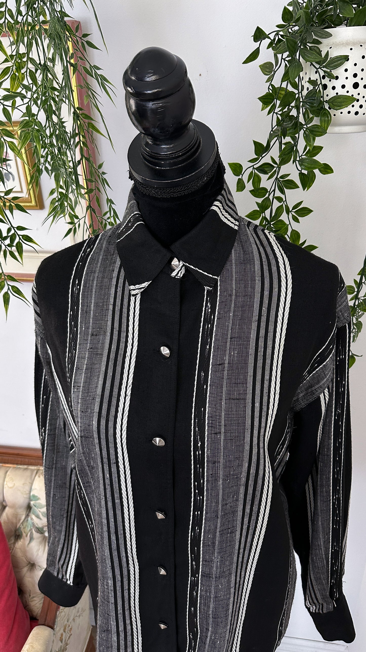 Black blouse with white stripes - medium