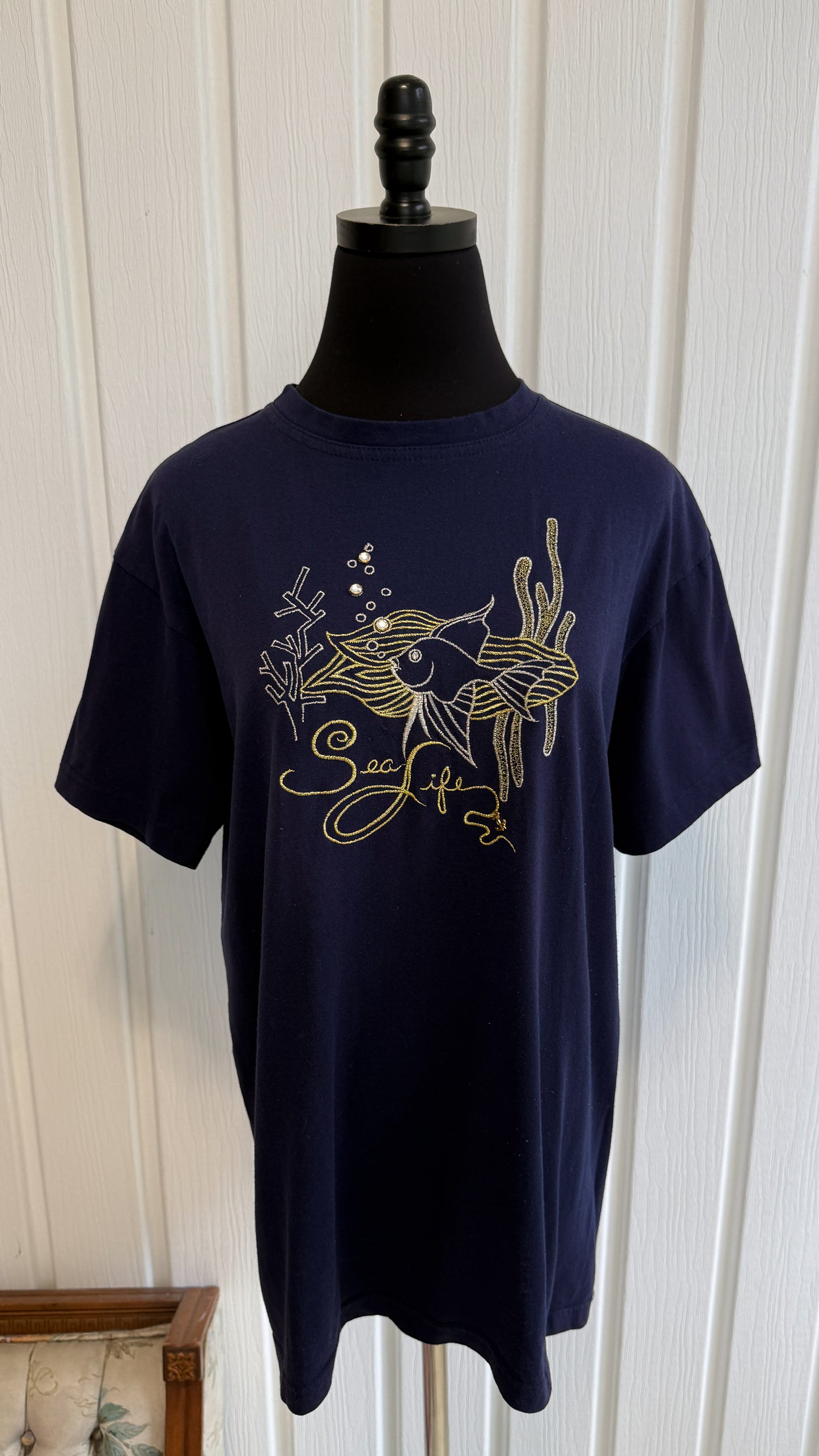 T-shirt marine poissons dorés- large