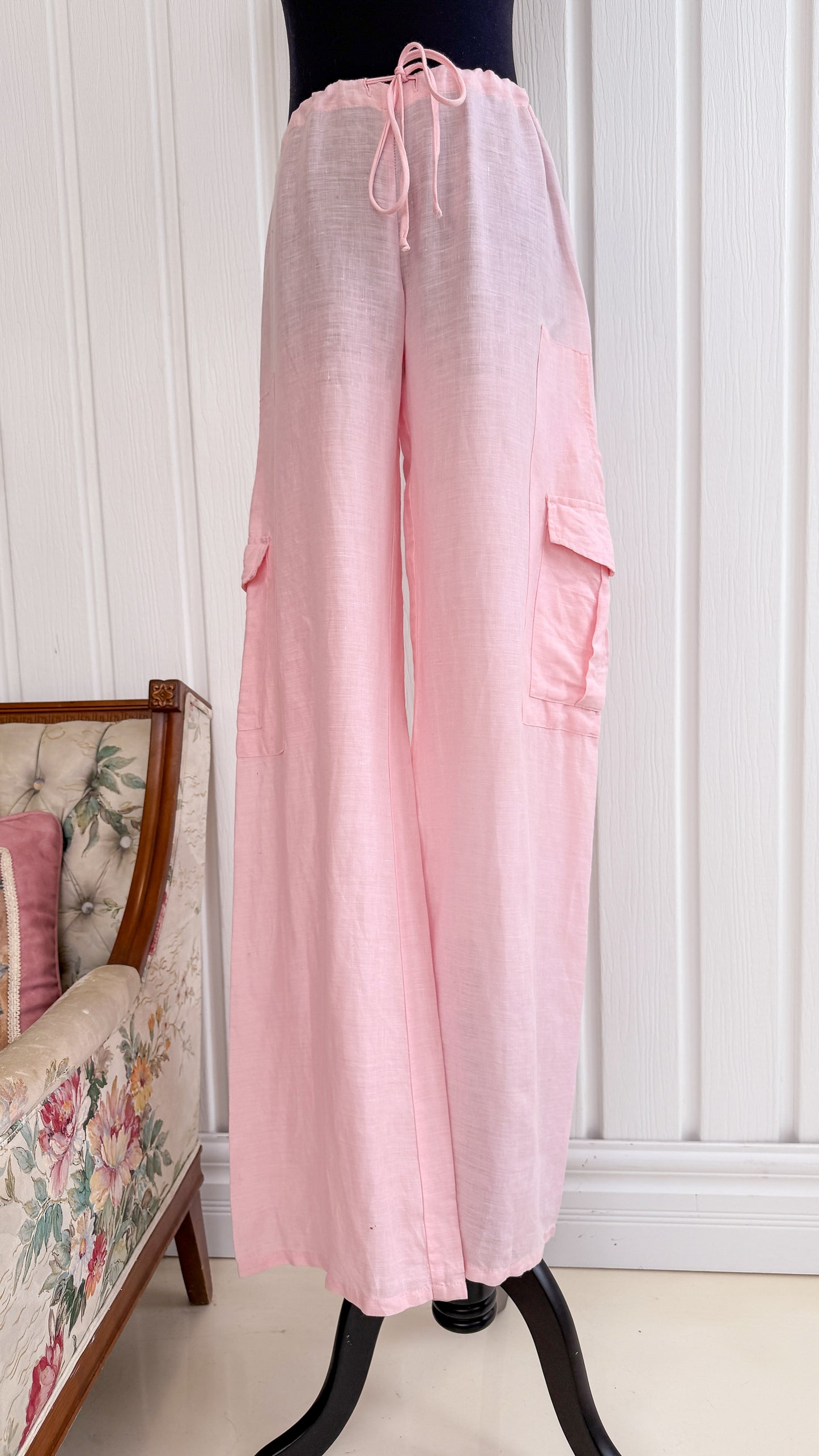 Pantalons cargo en lin rose - large