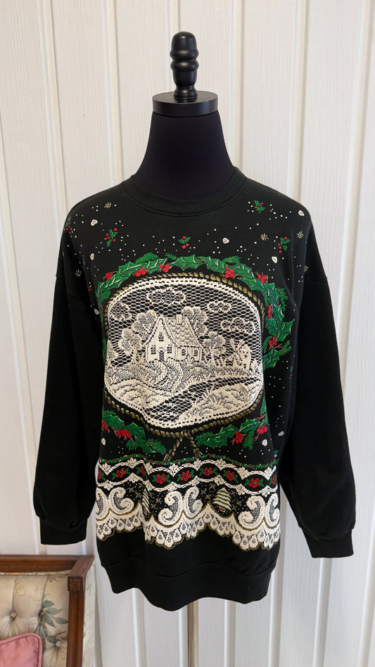 Black Christmas House Crewneck Sweater - Large