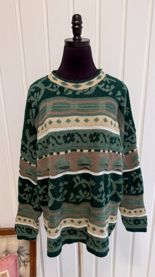Chandail tricot vert rayé- x-large