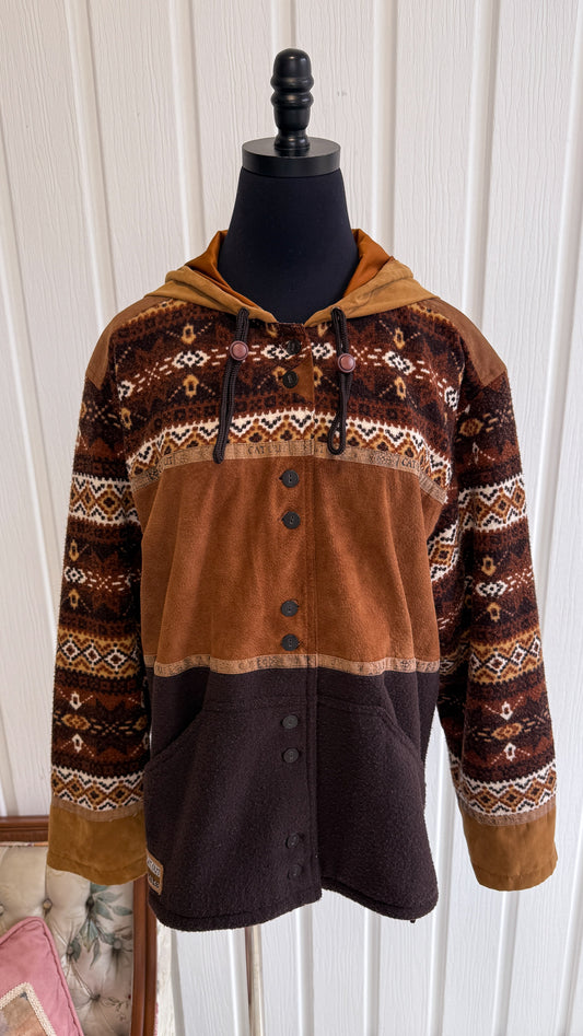 Manteau en suède brun à motifs- large