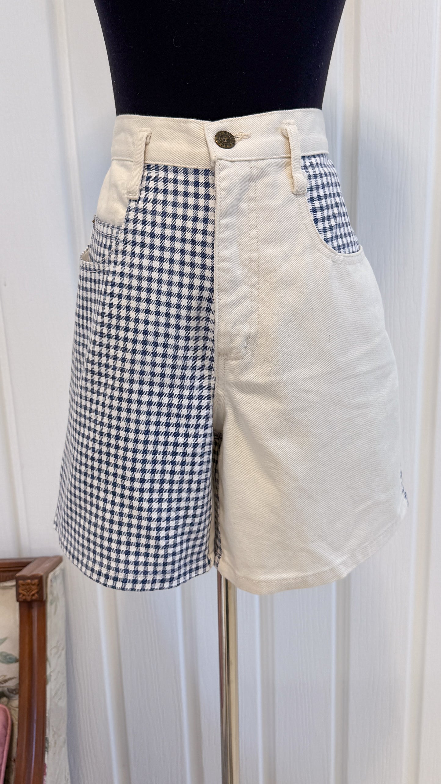 Shorts en jeans blanc carreauté- medium