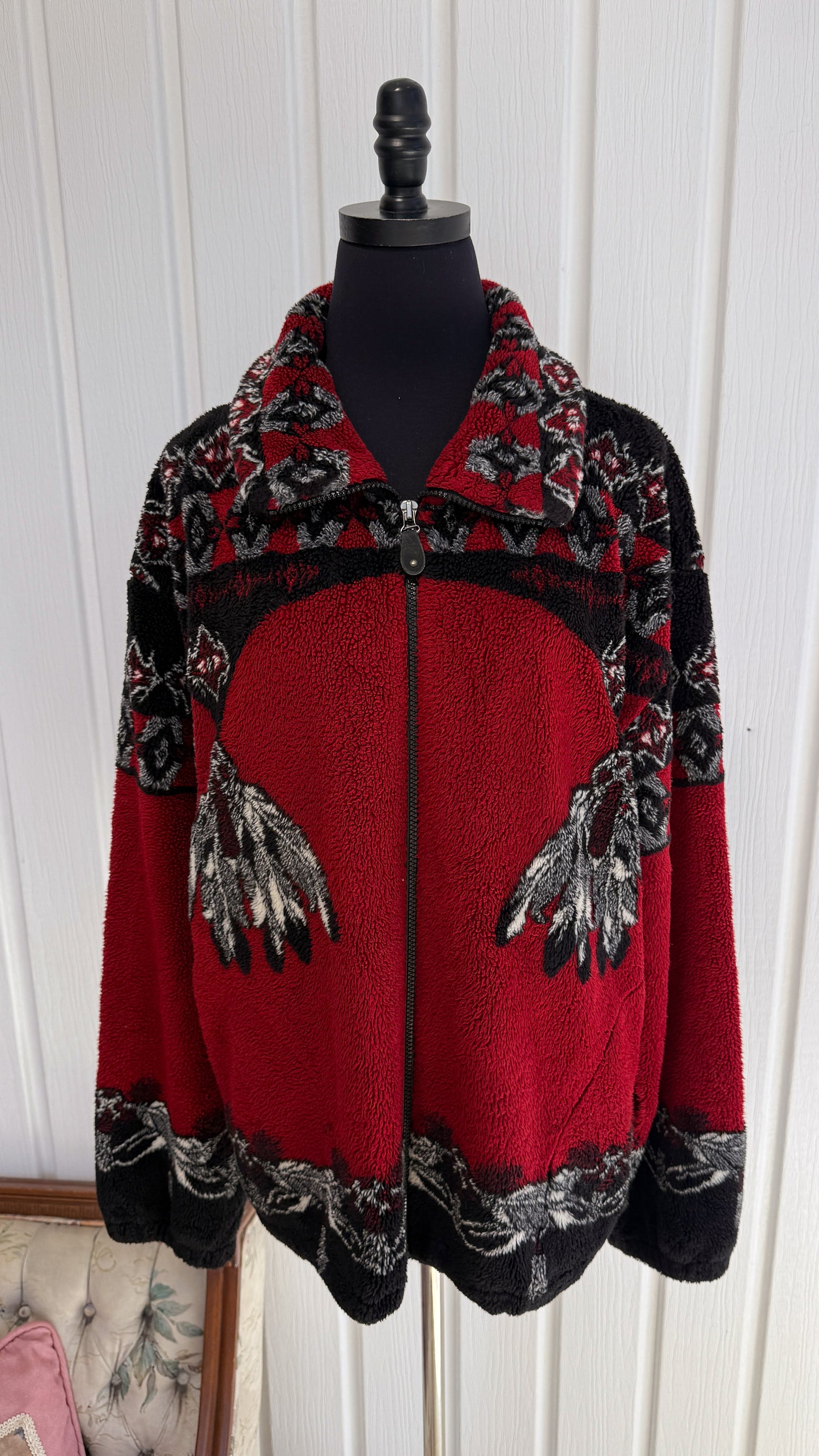 Veste en polar rouge plumes- large