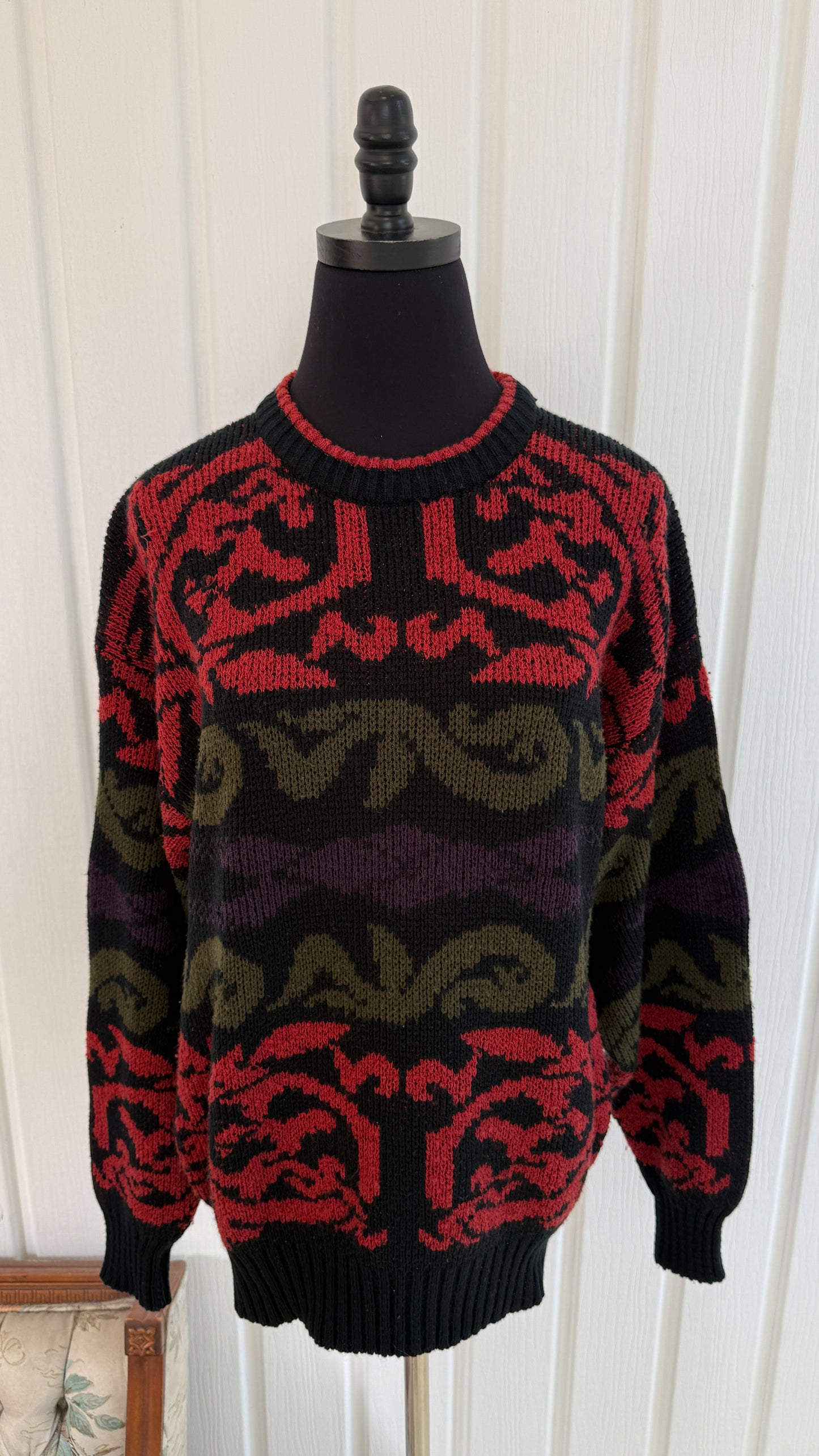 Chandail tricot noir à motifs- medium