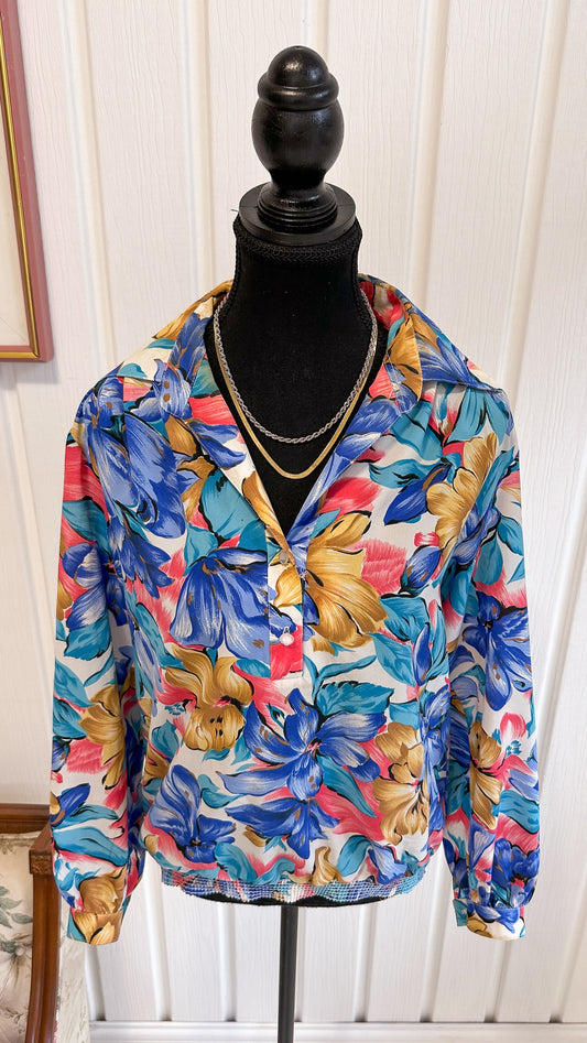 White blouse with blue flowers - medium