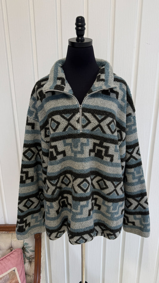 Chandail en polar gris à motifs bleu- x-large