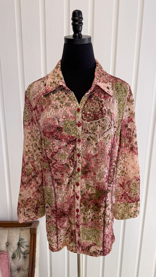 Chemisier fleurie rose 70s - large