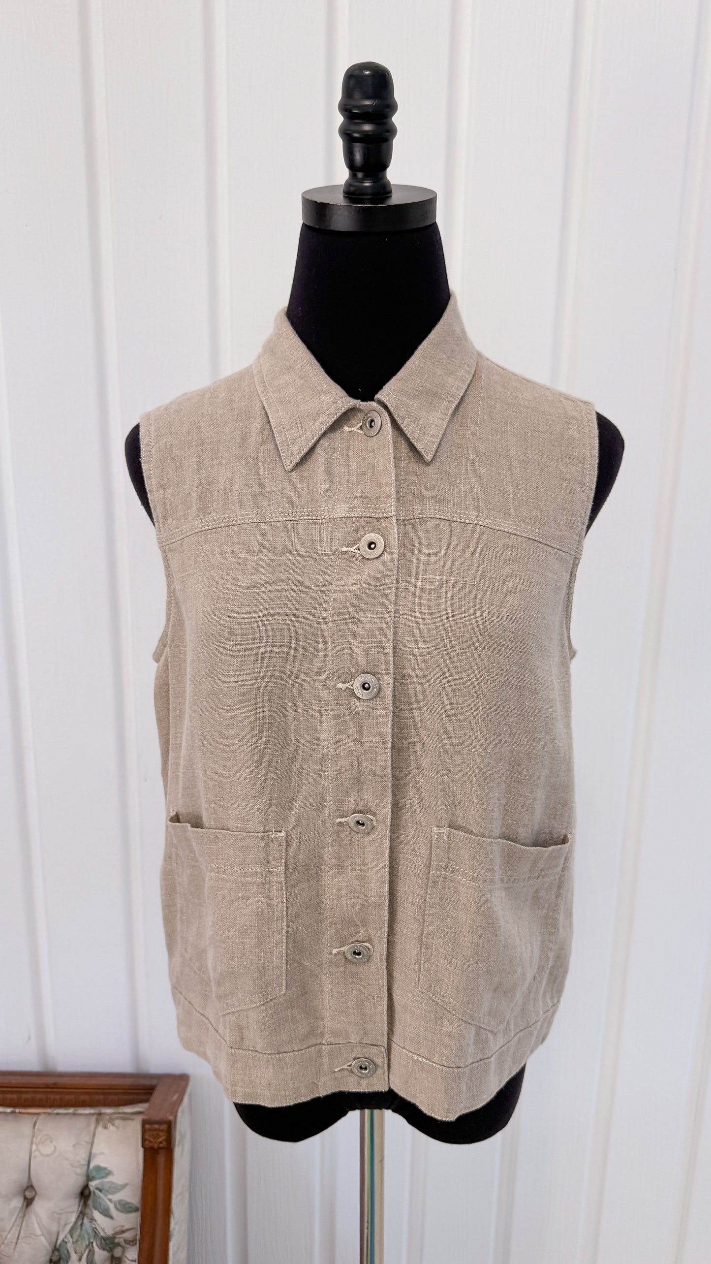 Chemisier sans manches en lin beige- small