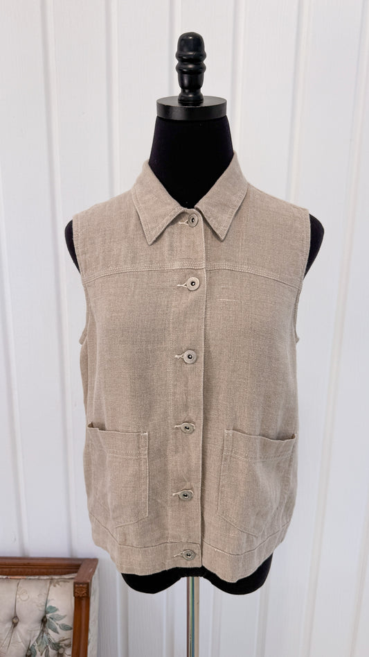 Chemisier sans manches en lin beige- small