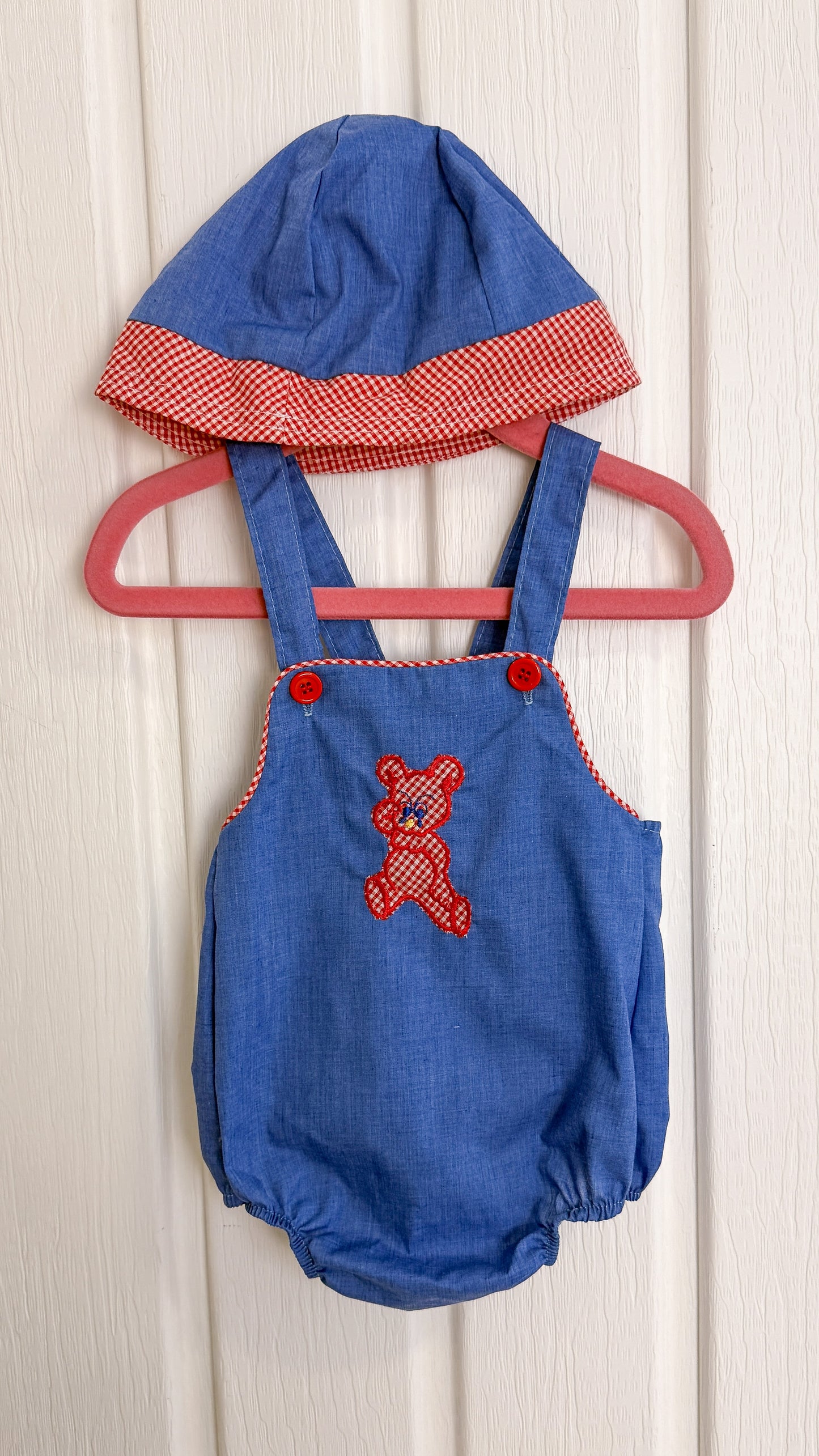 Children's - One-piece set/blue teddy bear hat - 12m