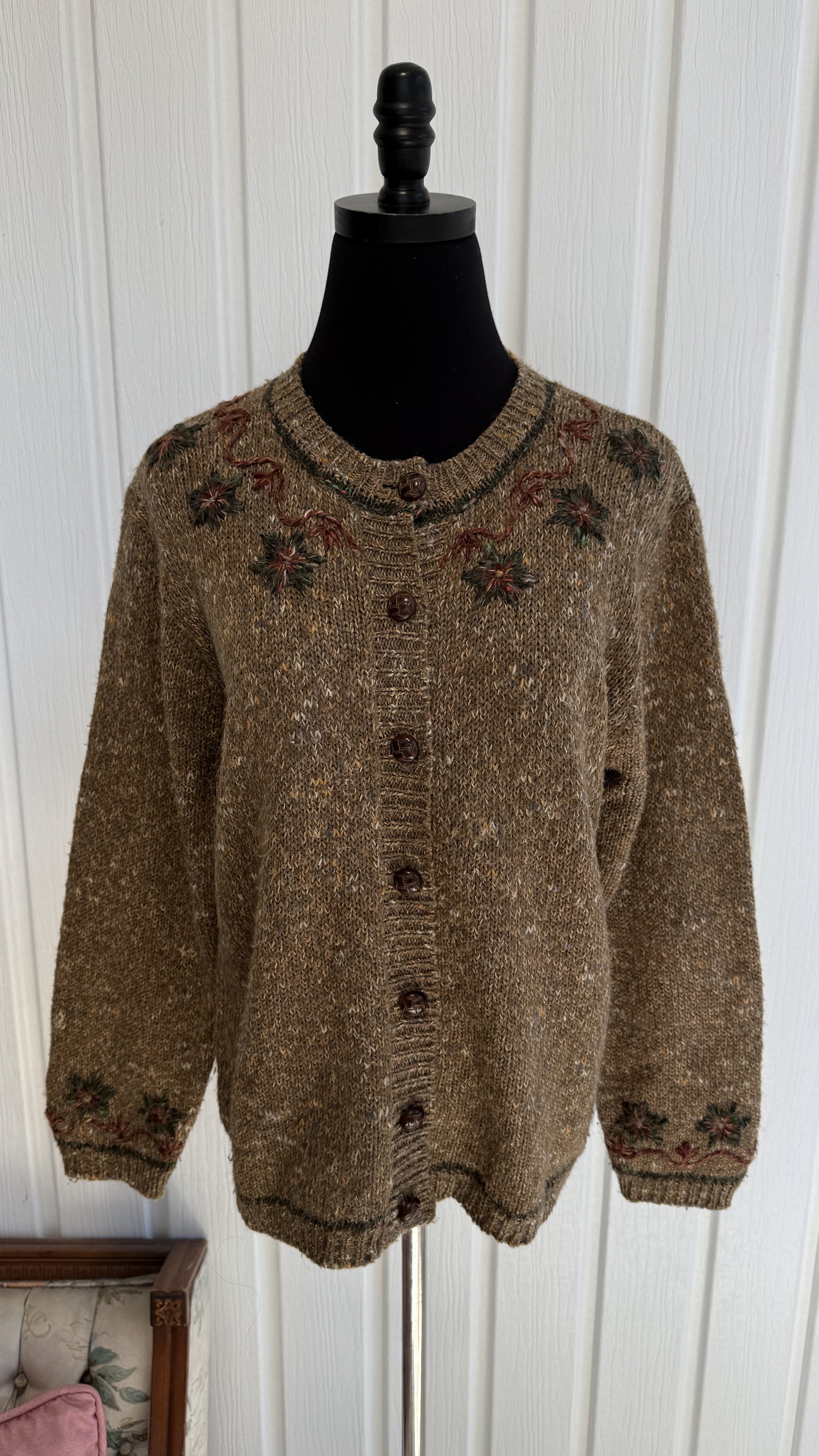 Cardigan en tricot moucheté brun- large