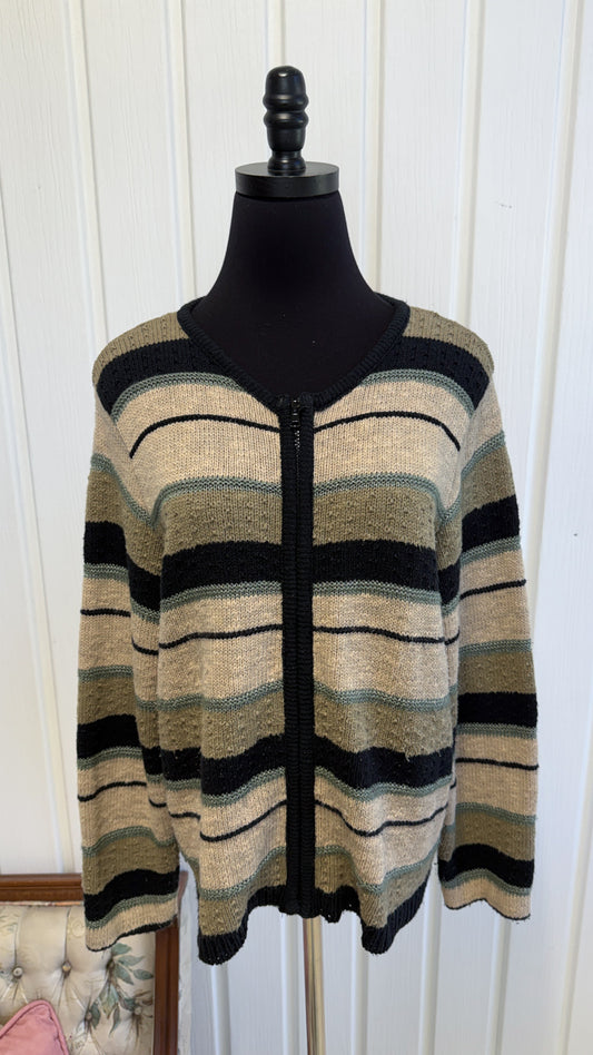 Veste en tricot beige rayé- large