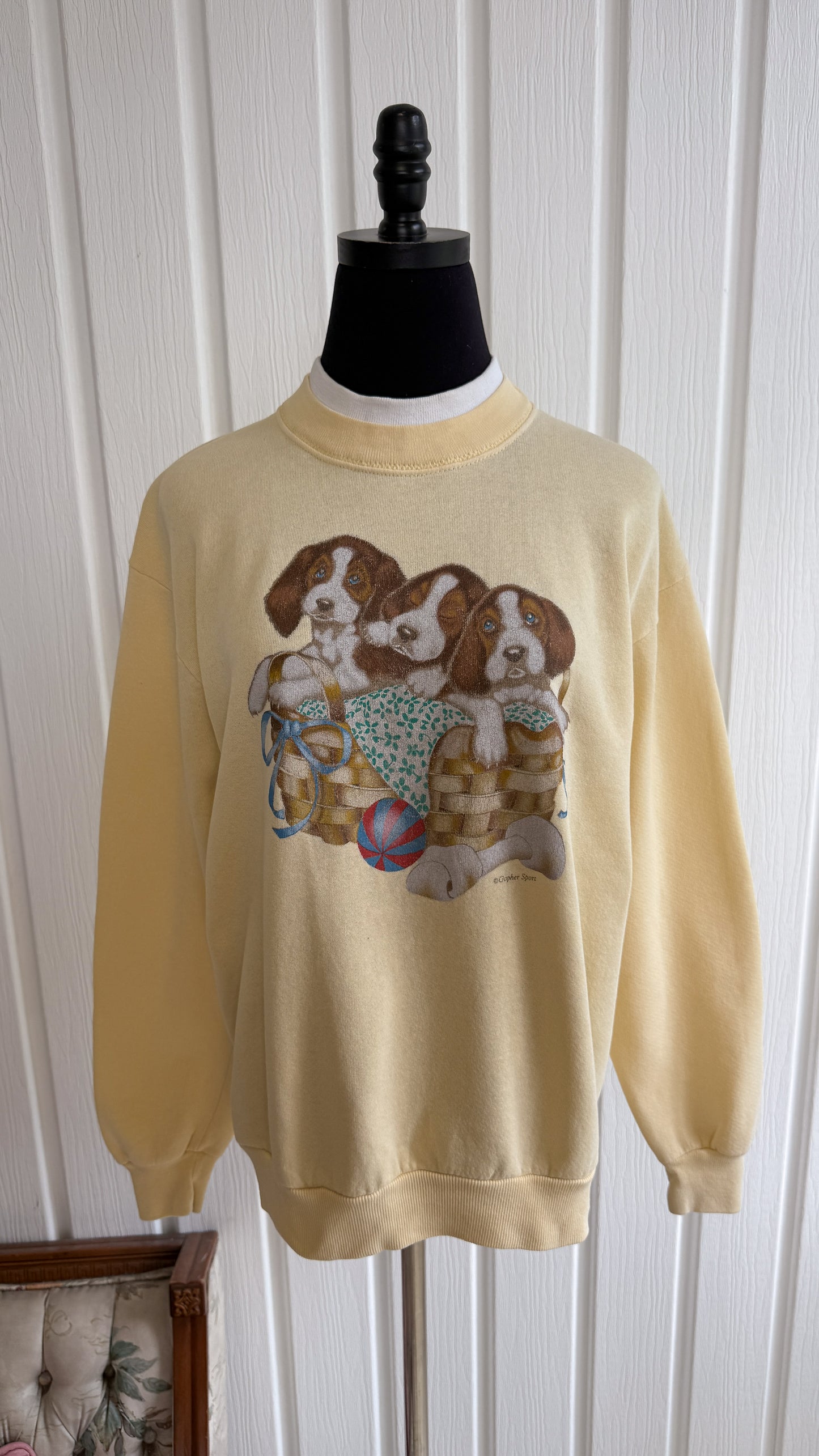 Chandail crewneck jaune chiots - medium