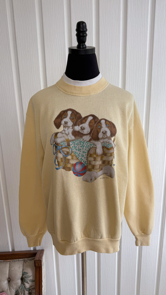Chandail crewneck jaune chiots - medium