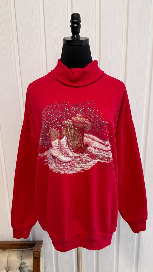 Chandail col roulé rouge patins- x-large