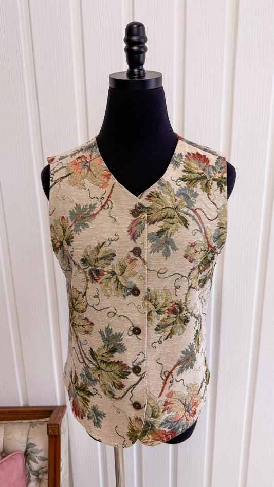 Gilet beige motifs feuilles- medium