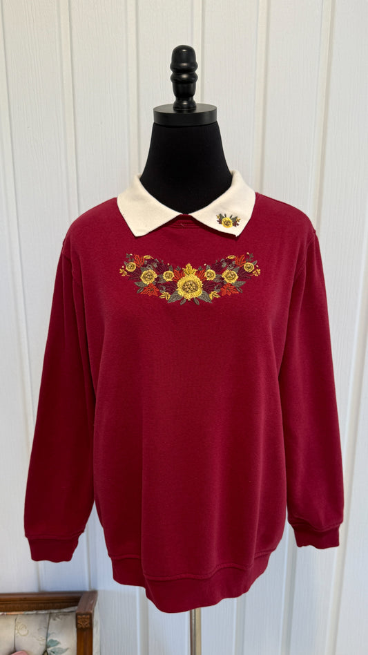Chandail crewneck rouge tournesols d’Automne- small