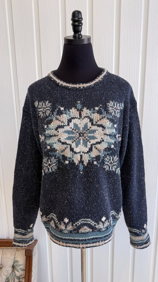 Chandail tricot marine fleuris- medium