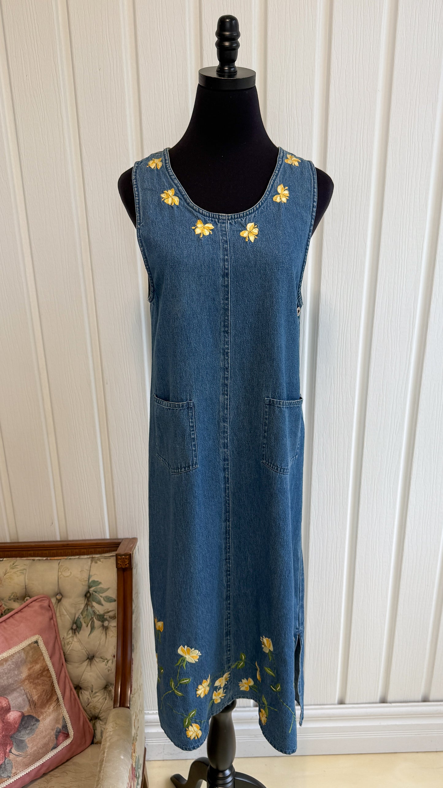 Robe en jeans fleurie jaune- small
