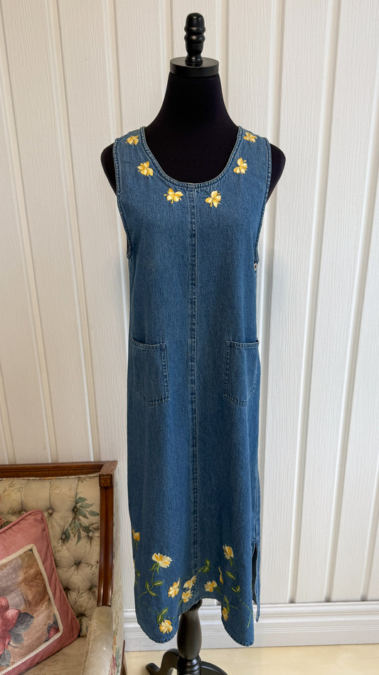 Robe en jeans fleurie jaune- small