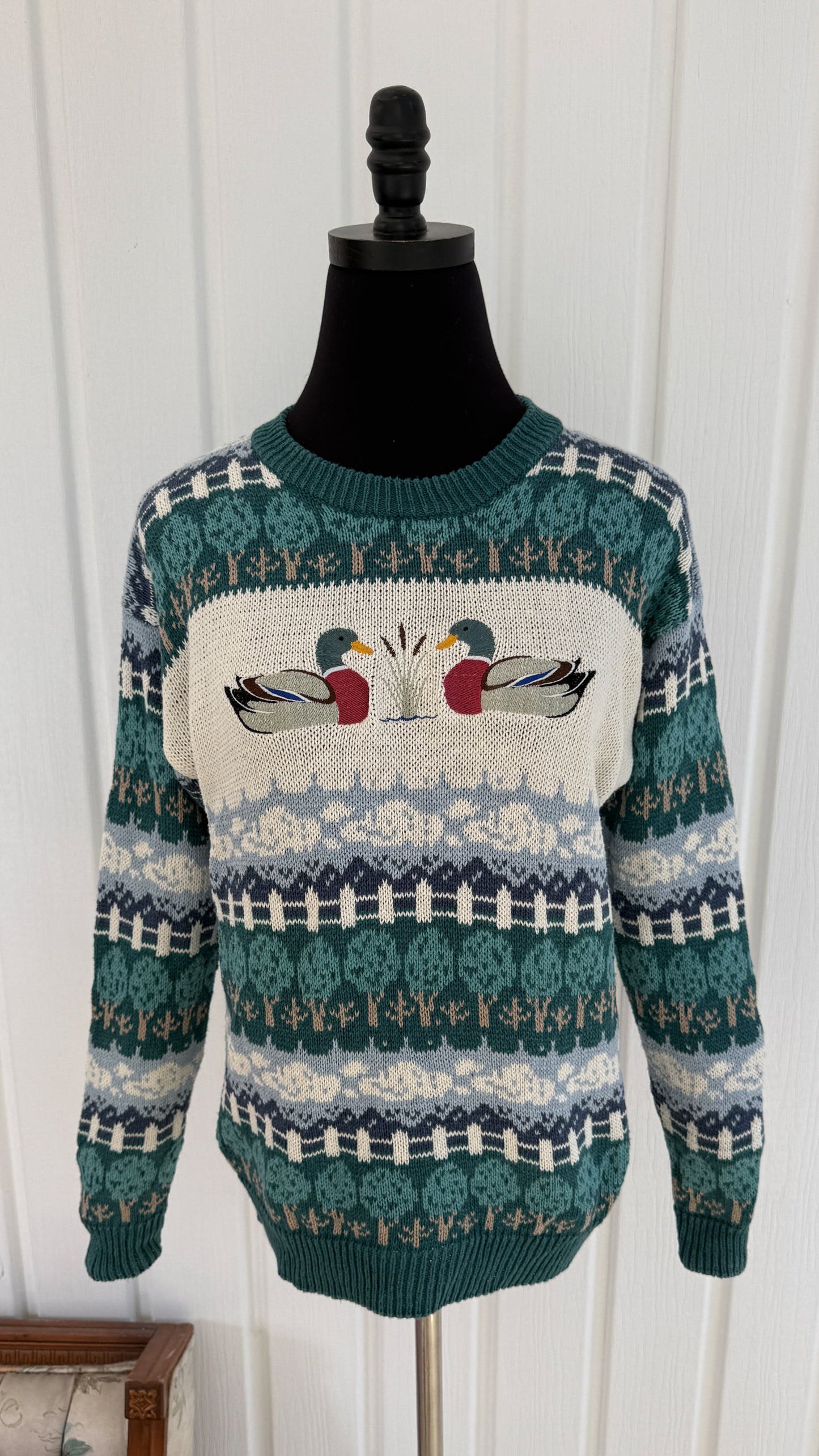 Chandail tricot sarcelle canards- small