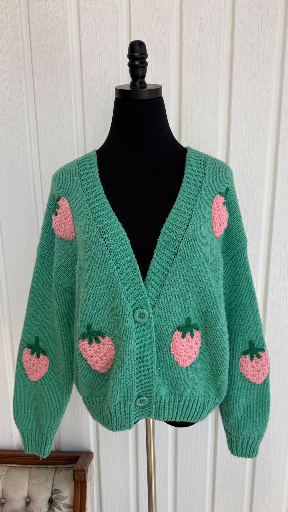 Cardigan tricot turquoise fraises Dreamers- small