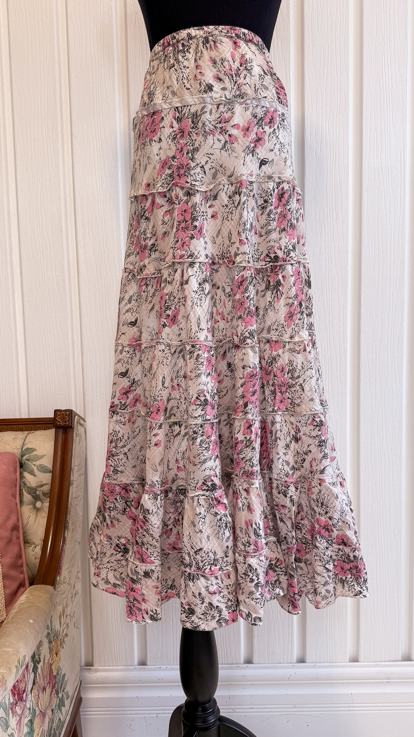 Jupe beige fleurie rose- x-large