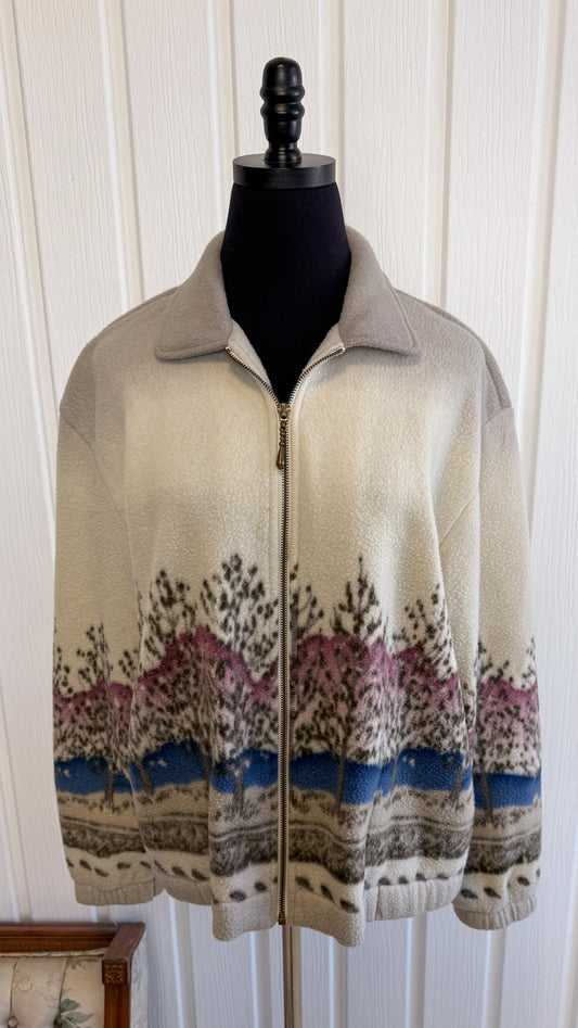 Veste en polar beige arbres- large