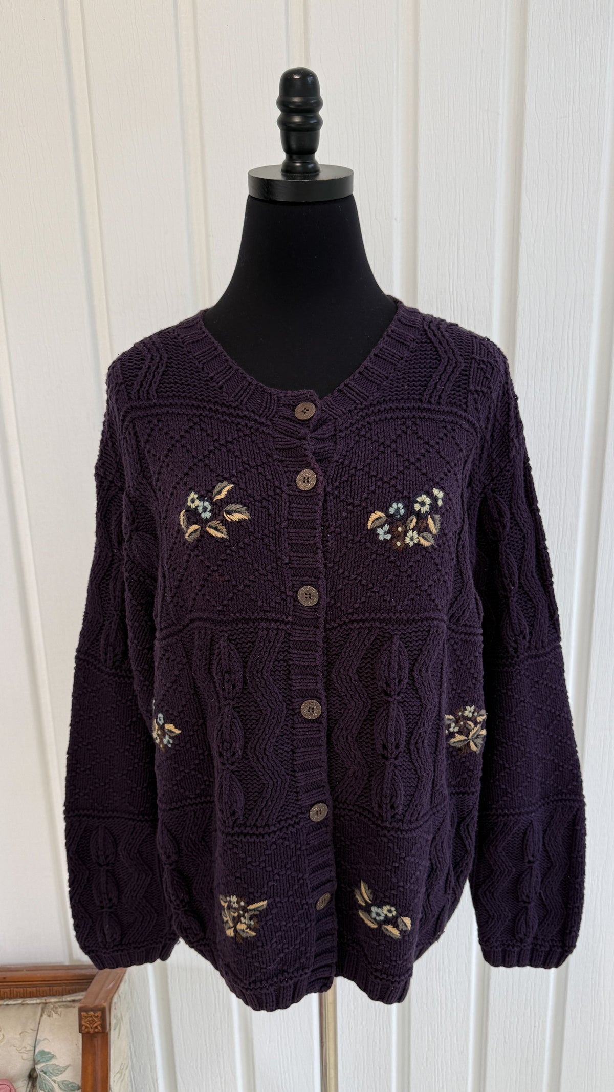 Cardigan tricot mauve fleuris- medium