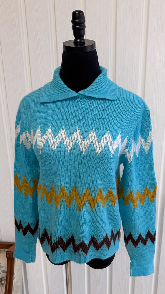 Chandail tricot bleu zigzag- small